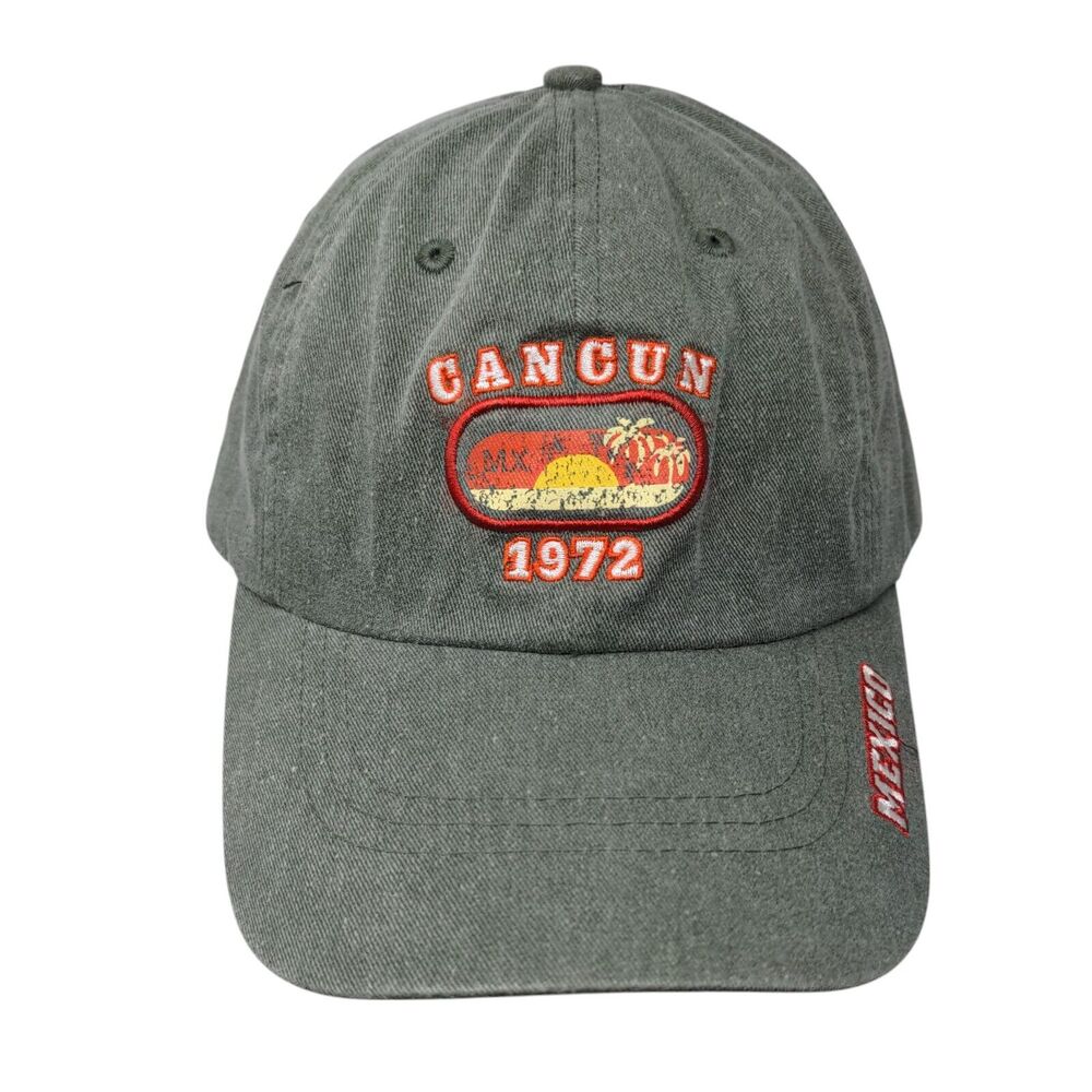 Cancun 1972 Mexico Slideback Hat Green One Size Adjustable Caribbean Side Cotton